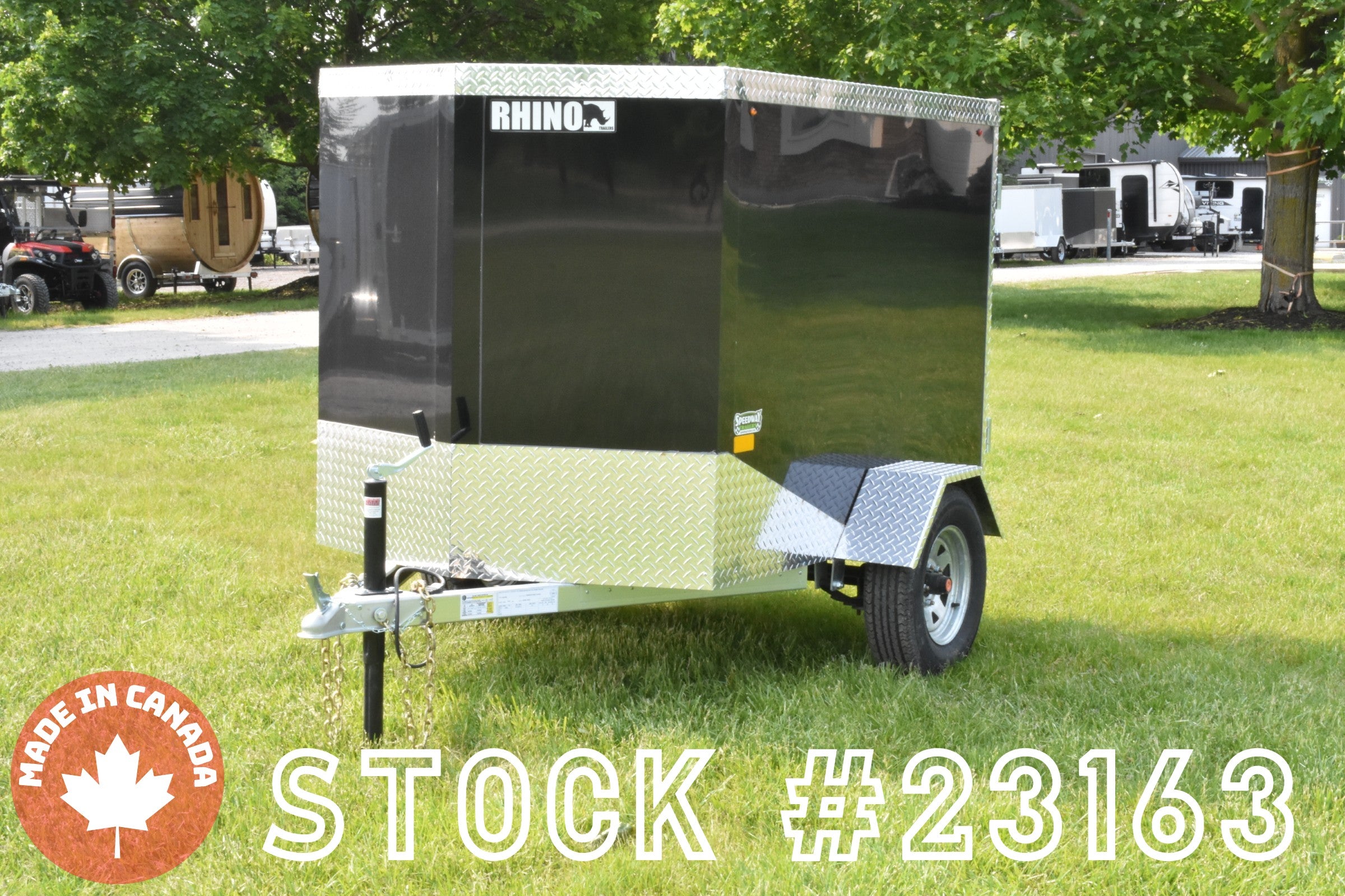 4' x 6' Rhino Single Axle Galvanized Enclosed Cargo Trailer Black Speedway Trailers Guelph Cambridge Kitchener Ontario Canada