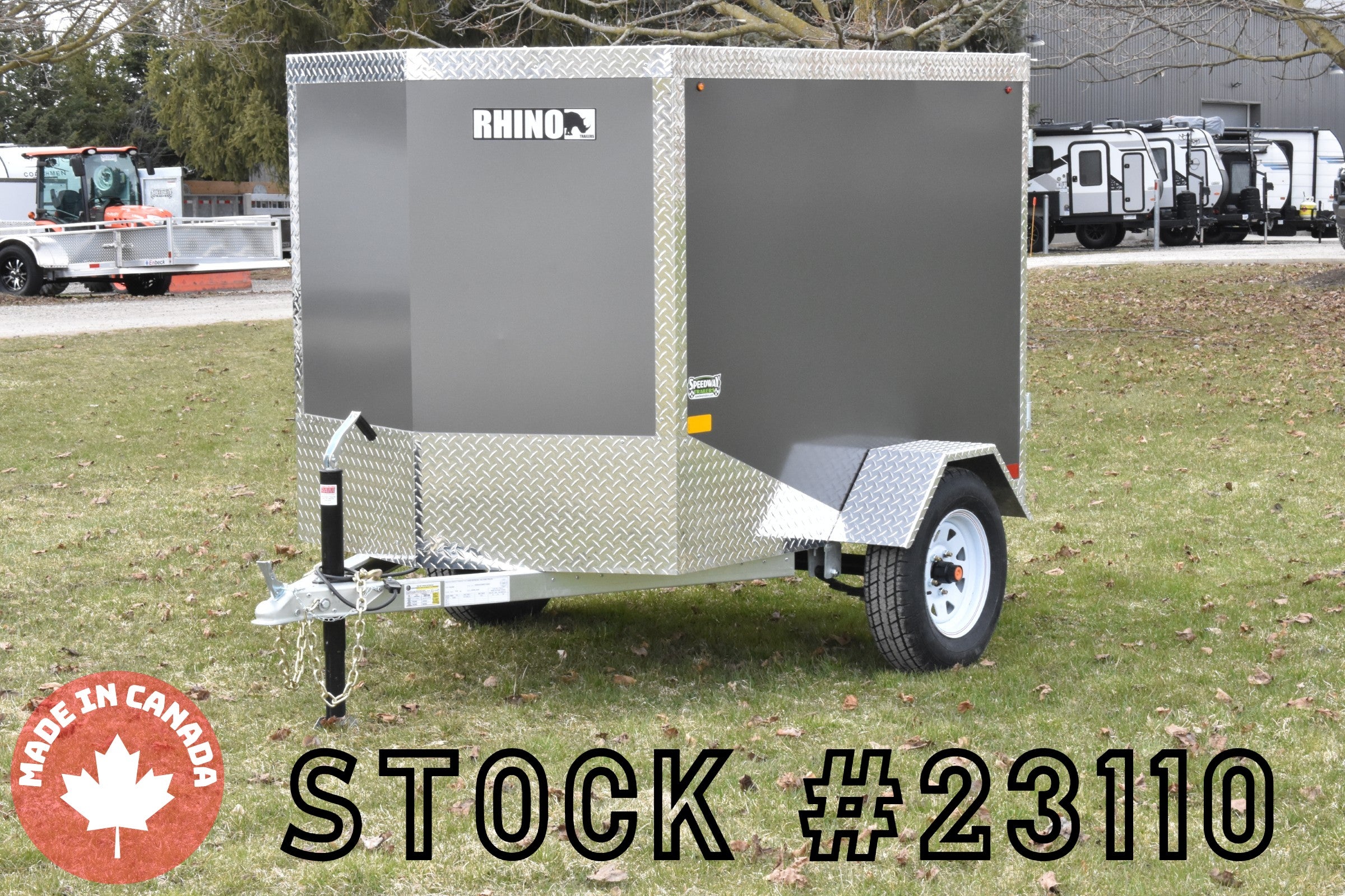4' x 6' Rhino Single Axle Galvanized Enclosed Cargo Trailer Charcoal Speedway Trailers Guelph Cambridge Kitchener Ontario Canada