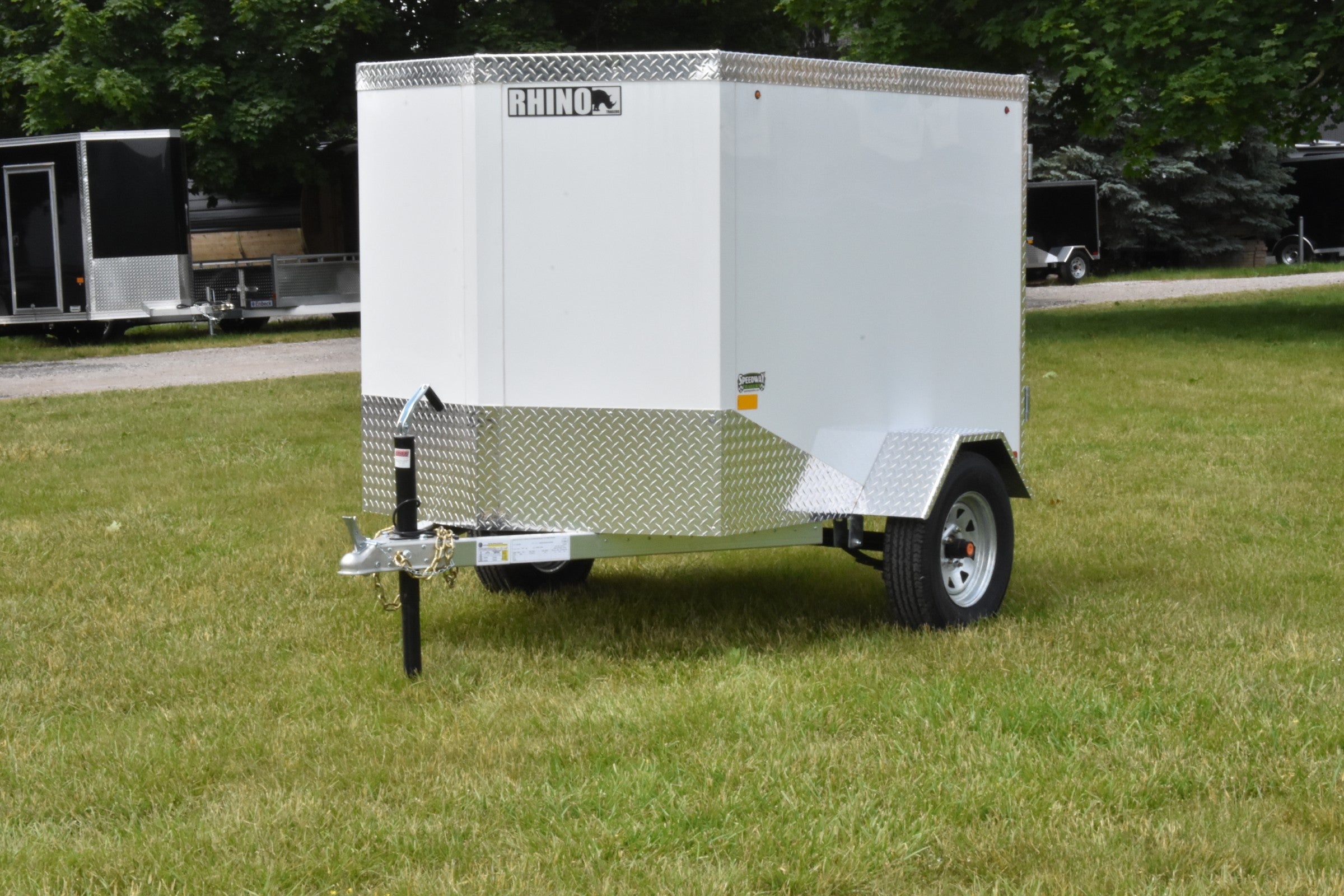 4' x 6' Rhino Single Axle Galvanized Enclosed Cargo Trailer White Speedway Trailers Guelph Cambridge Kitchener Ontario Canada