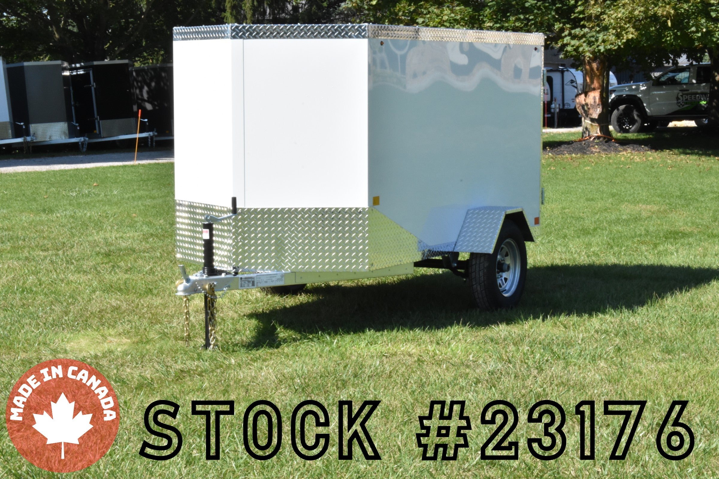 4' x 8' Rhino Single Axle Galvanized Enclosed Cargo Trailer White Speedway Trailers Guelph Cambridge Kitchener Ontario Canada