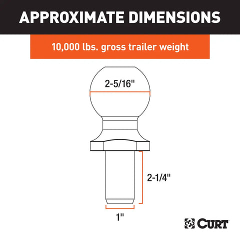 Curt- 2-5/16" Trailer Ball (1" x 2-1/4" Shank, 10,000 lbs., Chrome)