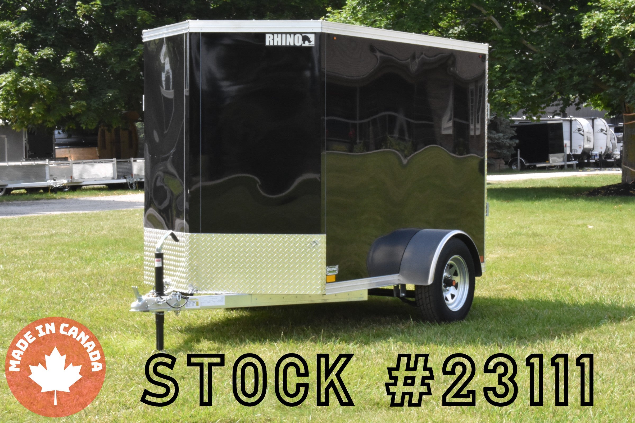 5' x 8' Rhino Single Axle Galvanized Enclosed Cargo Trailer Black Side Door Speedway Trailers Guelph Cambridge Kitchener Ontario Canada