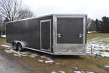 7' x 22' Alcom Xpress Enclosed Aluminum Drive-Through Snowmobile Trailer Speedway Trailers Guelph Cambridge Kitchener Ontario Canada