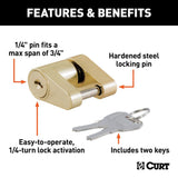 Curt Coupler Lock - 1/4" Pin / 3/4" Latch Span / Padlock / Brass - Speedway Trailers Guelph Cambridge Kitchener Ontario Canada