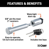 Curt 5/8" Hitch Lock - 2" Receiver / Chrome - Speedway Trailers Guelph Cambridge Kitchener Ontario Canada