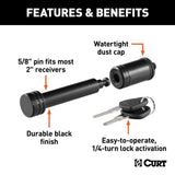 Curt 5/8" Hitch Lock - 2" Receiver / Black - Speedway Trailers Guelph Cambridge Kitchener Ontario Canada