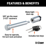 Curt 5/8" Hitch Lock - 2" & 2 1/2" Receiver / Chrome - Speedway Trailers Guelph Cambridge Kitchener Ontario Canada