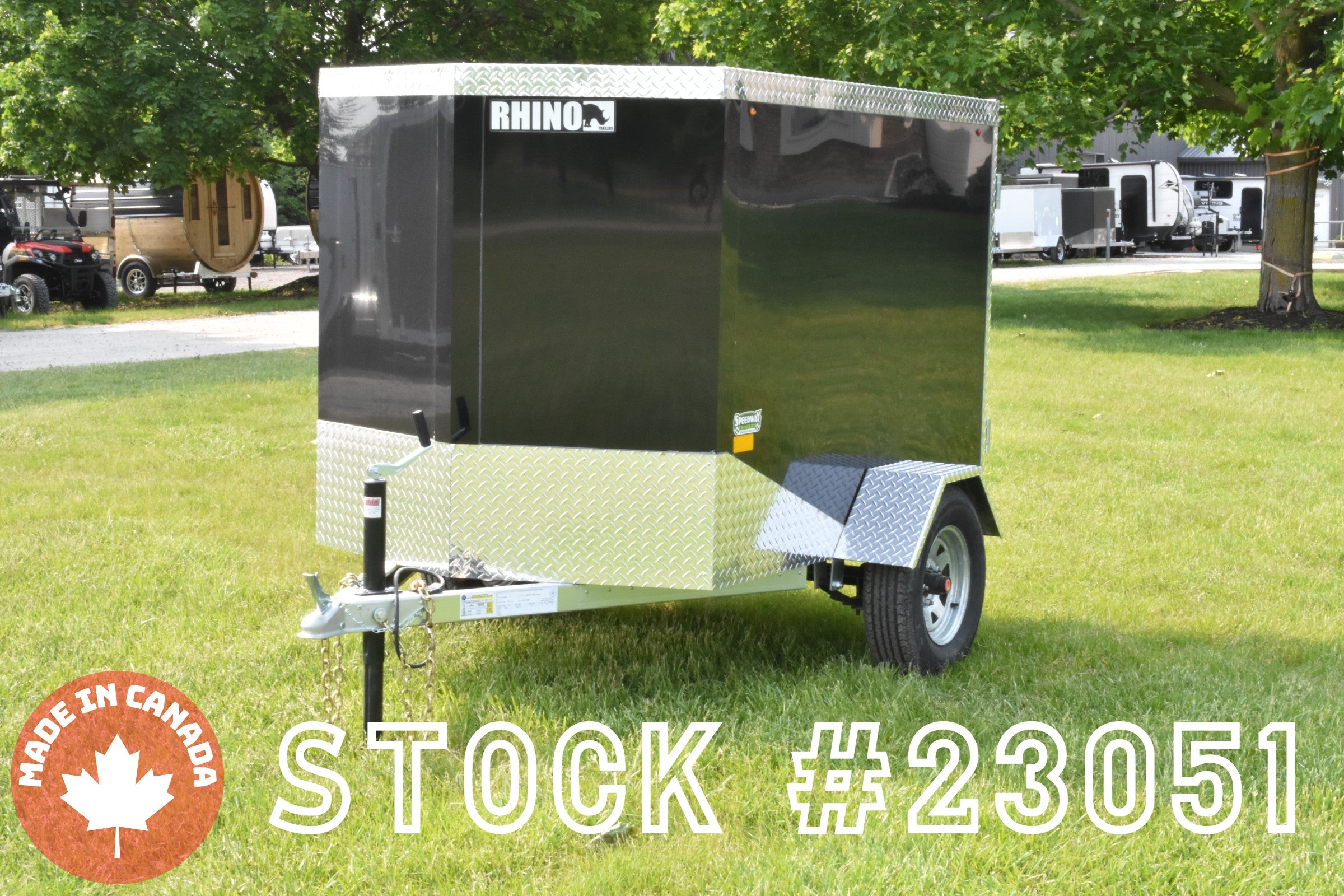 4' x 6' Rhino Single Axle Galvanized Enclosed Cargo Trailer Black Speedway Trailers Guelph Cambridge Kitchener Ontario Canada