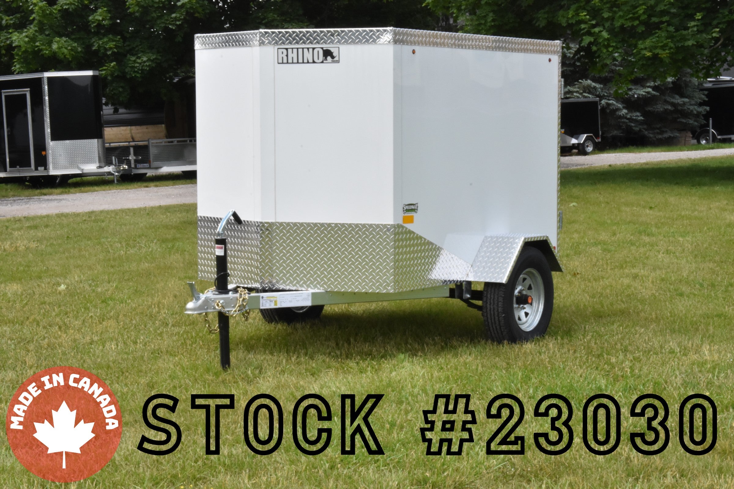 4' x 6' Rhino Single Axle Galvanized Enclosed Cargo Trailer White Speedway Trailers Guelph Cambridge Kitchener Ontario Canada