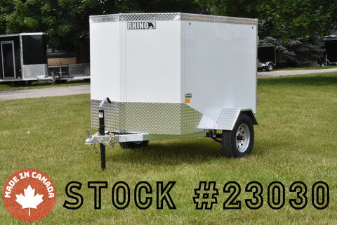 4' x 6' Rhino Single Axle Galvanized Enclosed Cargo Trailer White Speedway Trailers Guelph Cambridge Kitchener Ontario Canada