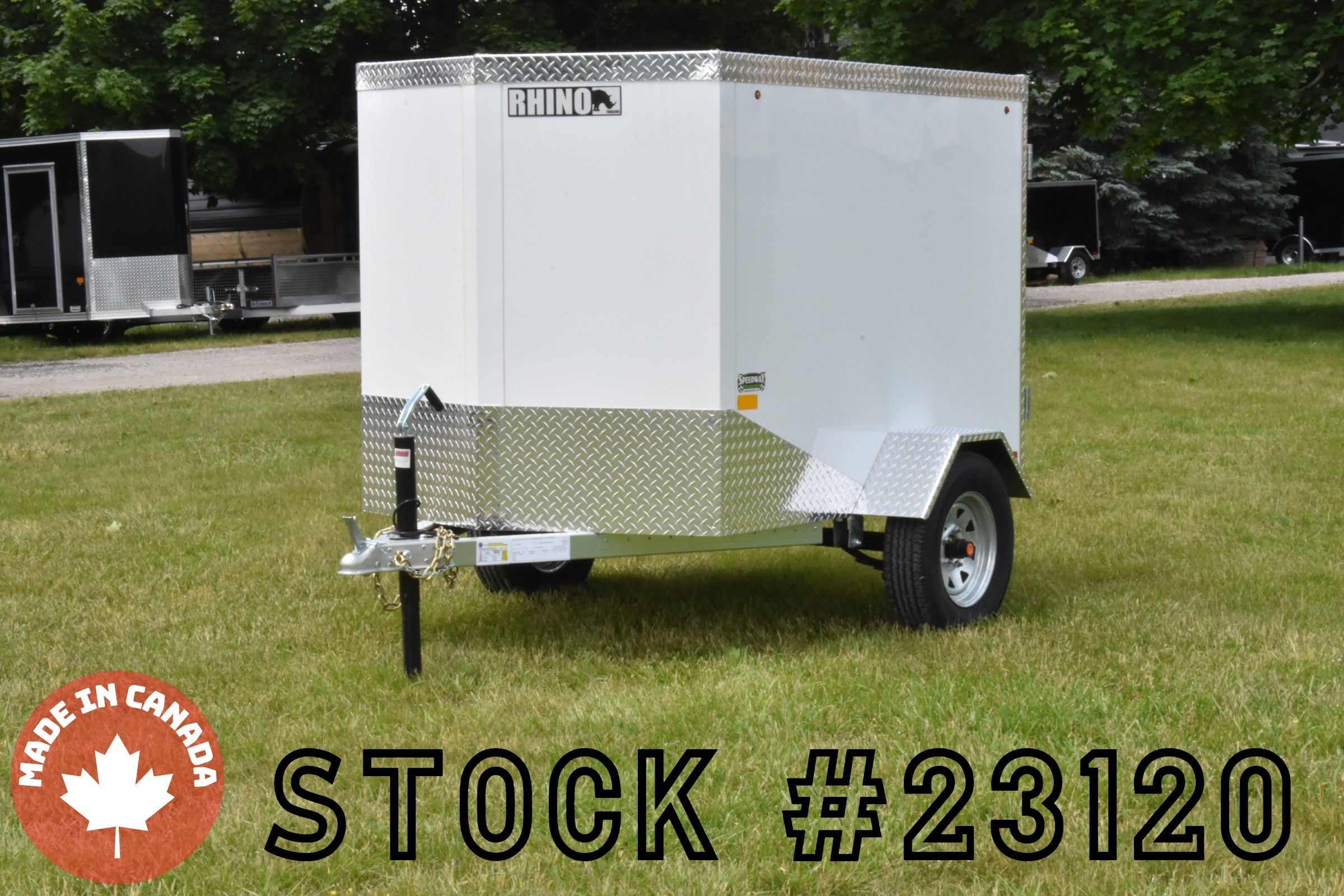 4' x 6' Rhino Single Axle Galvanized Enclosed Cargo Trailer White Speedway Trailers Guelph Cambridge Kitchener Ontario Canada