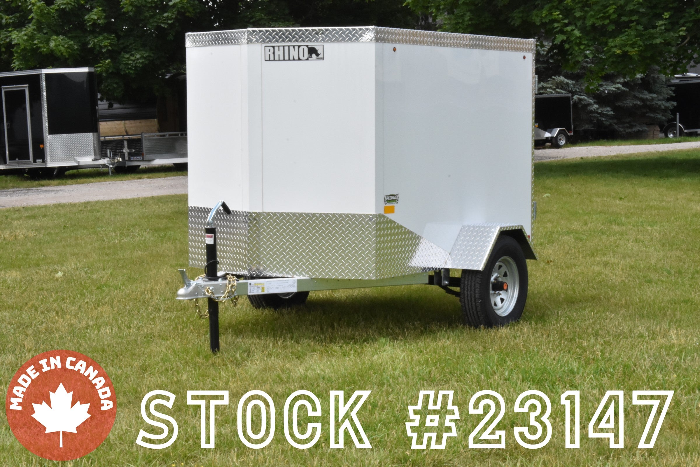 4' x 6' Rhino Single Axle Galvanized Enclosed Cargo Trailer White Speedway Trailers Guelph Cambridge Kitchener Ontario Canada