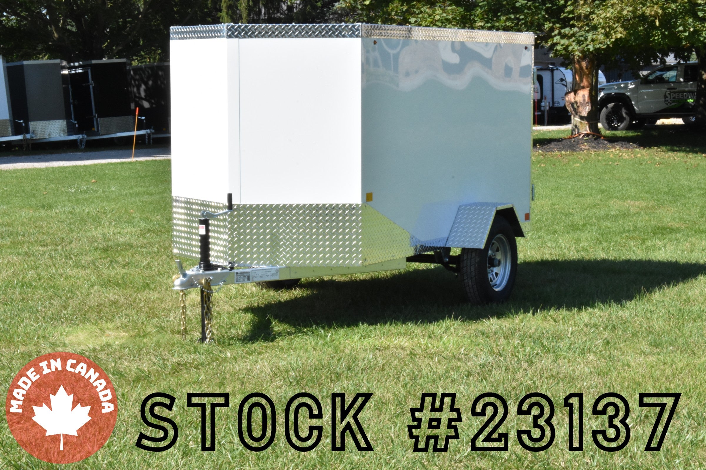 4' x 8' Rhino Single Axle Galvanized Enclosed Cargo Trailer White Speedway Trailers Guelph Cambridge Kitchener Ontario Canada
