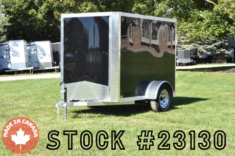 5' x 8' Rhino Single Axle Galvanized Enclosed Cargo Trailer Black Bullnose Side Door Speedway Trailers Guelph Cambridge Kitchener Ontario Canada