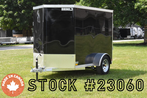 5' x 8' Rhino Single Axle Galvanized Enclosed Cargo Trailer Black Side Door Speedway Trailers Guelph Cambridge Kitchener Ontario Canada