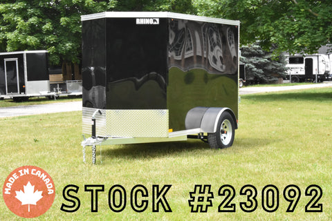 5' x 8' Rhino Single Axle Galvanized Enclosed Cargo Trailer Black Side Door Speedway Trailers Guelph Cambridge Kitchener Ontario Canada