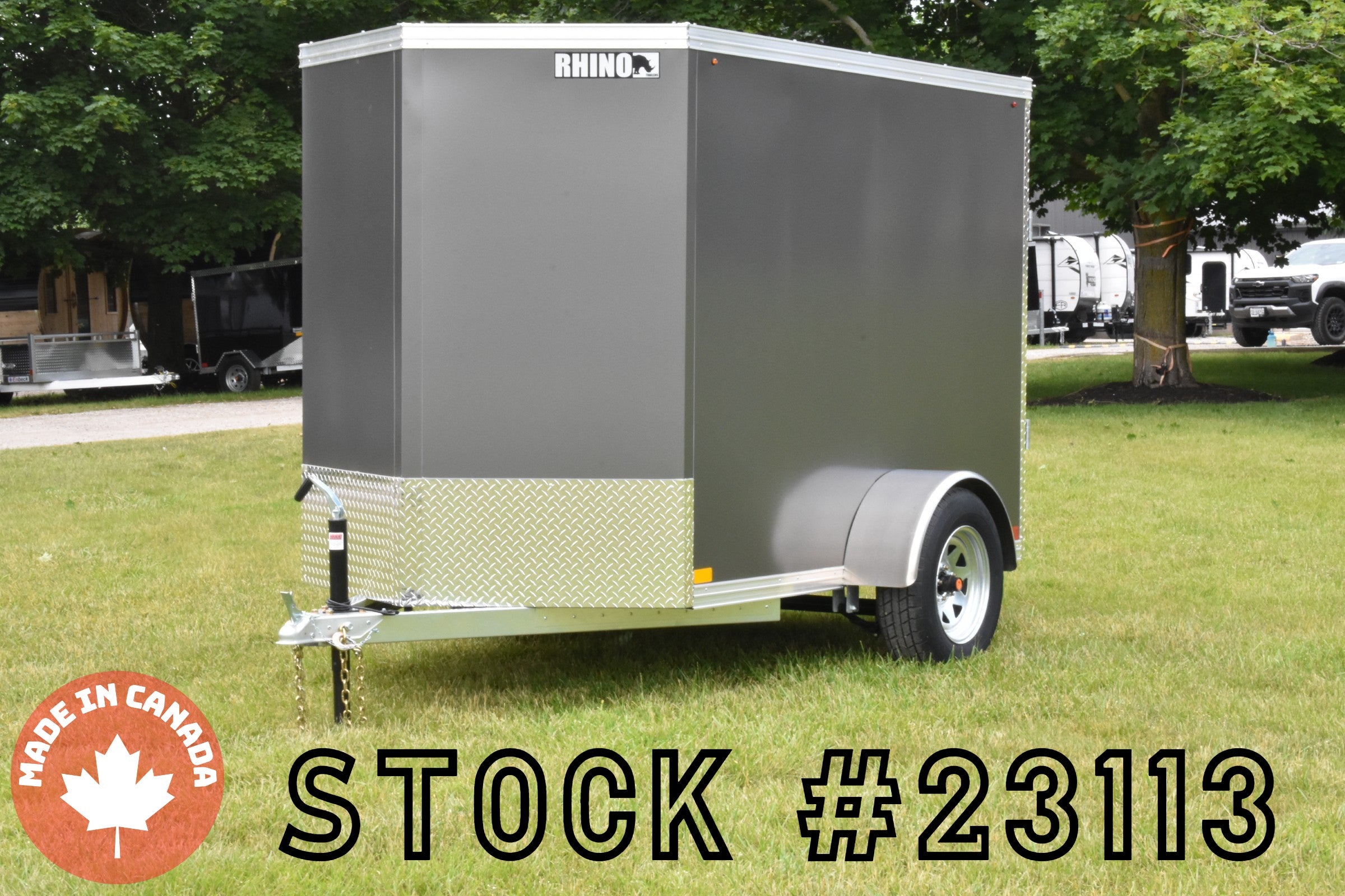 5' x 8' Rhino Single Axle Galvanized Enclosed Cargo Trailer Charcoal Speedway Trailers Guelph Cambridge Kitchener Ontario Canada