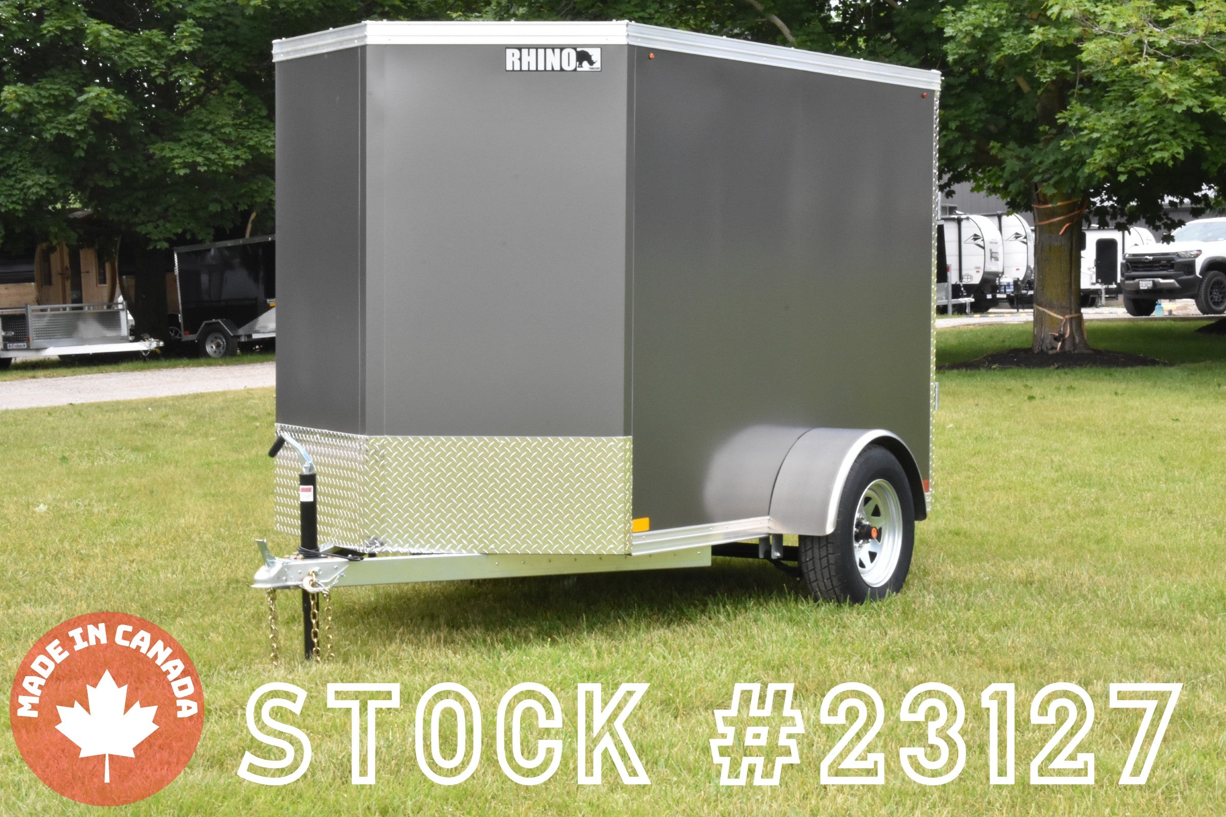 5' x 8' Rhino Single Axle Galvanized Enclosed Cargo Trailer Charcoal Speedway Trailers Guelph Cambridge Kitchener Ontario Canada