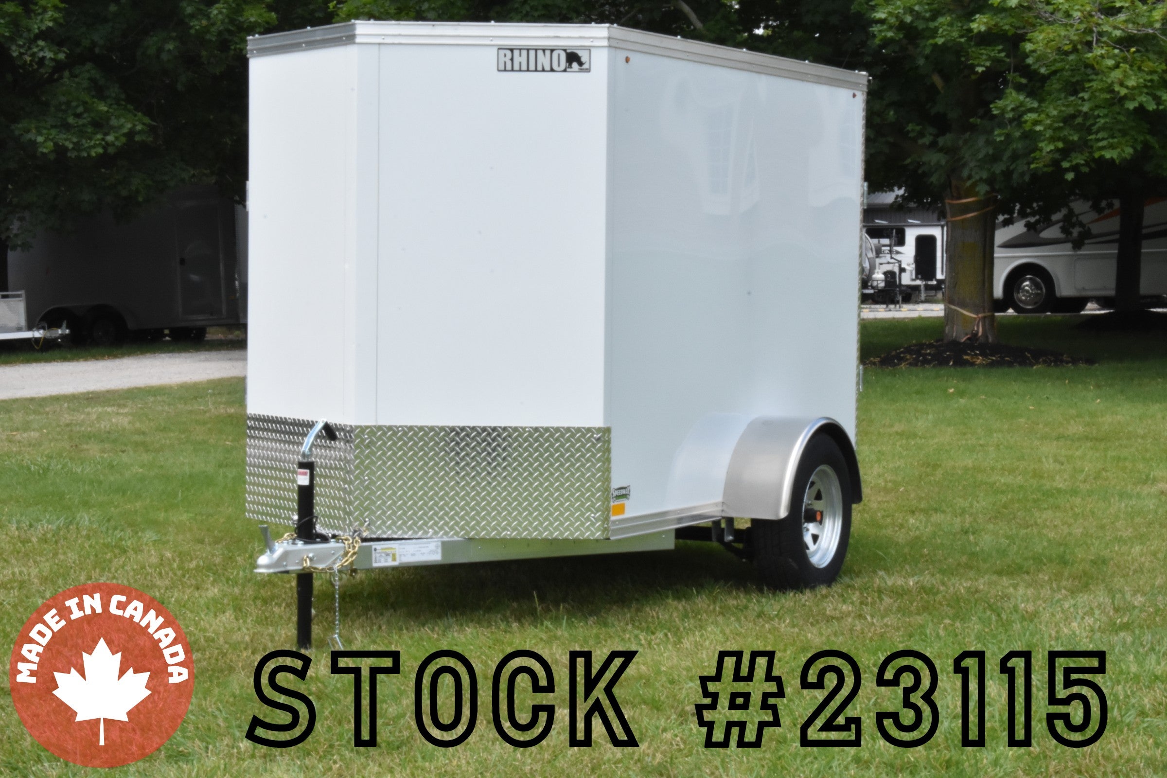 5' x 8' Rhino Single Axle Galvanized Enclosed Cargo Trailer White Speedway Trailers Guelph Cambridge Kitchener Ontario Canada 