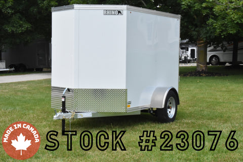 5' x 8' Rhino Single Axle Galvanized Enclosed Cargo Trailer White Speedway Trailers Guelph Cambridge Kitchener Ontario Canada 