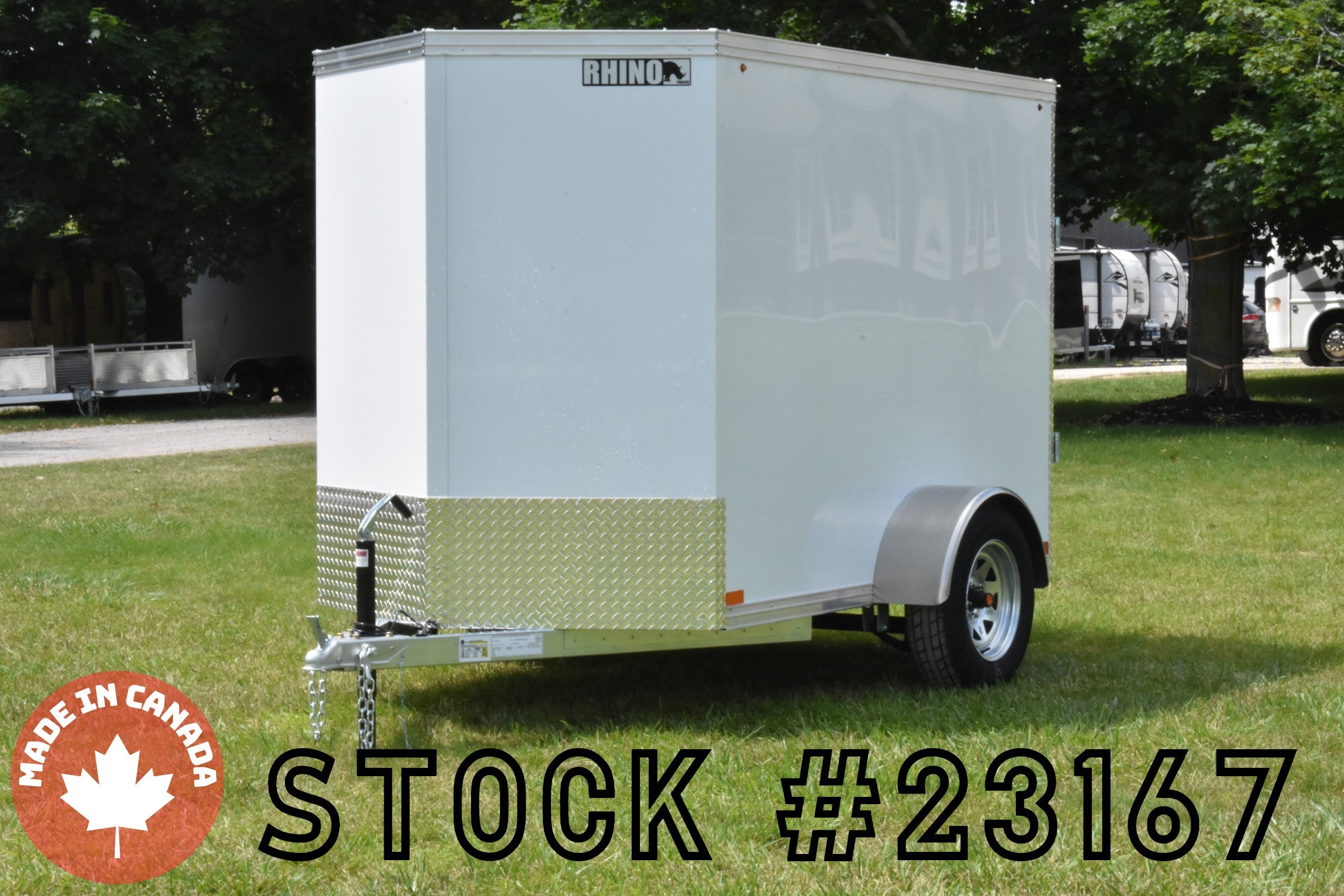 5' x 8' Rhino Single Axle Galvanized Enclosed Cargo Trailer White Speedway Trailers Guelph Cambridge Kitchener Ontario Canada 