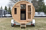 86" x 8' Single Axle Aluminum Cedar Wood Fired Sauna Trailer Aluminum Rims Speedway Trailers Guelph Cambridge Kitchener Ontario Canada