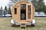 86" x 8' Single Axle Aluminum Cedar Wood Fired Sauna Trailer Aluminum Rims Speedway Trailers Guelph Cambridge Kitchener Ontario Canada