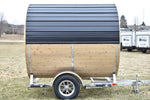 86" x 8' Single Axle Aluminum Cedar Wood Fired Sauna Trailer Aluminum Rims Speedway Trailers Guelph Cambridge Kitchener Ontario Canada