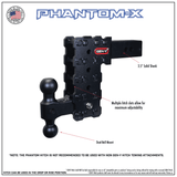 GEN-Y Phantom-X Hitch Solid Shank Adjustable Tow Hitch with Dual-Ball for 2.5" Receiver - 10" Drop - 16,000 LB Towing Capacity - 1,600 LB Tongue Weight