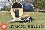 86" x 8' Enbeck Wood-Fired Stained Cedar Barrel Sauna w/ Aluminum Trailer and Half-Moon Glass Window (2026)