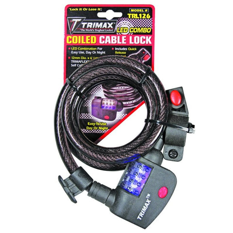 Trimax TRL126 72' x 12 mm Medium Security Combination LED Lock with Quick Release Bracket