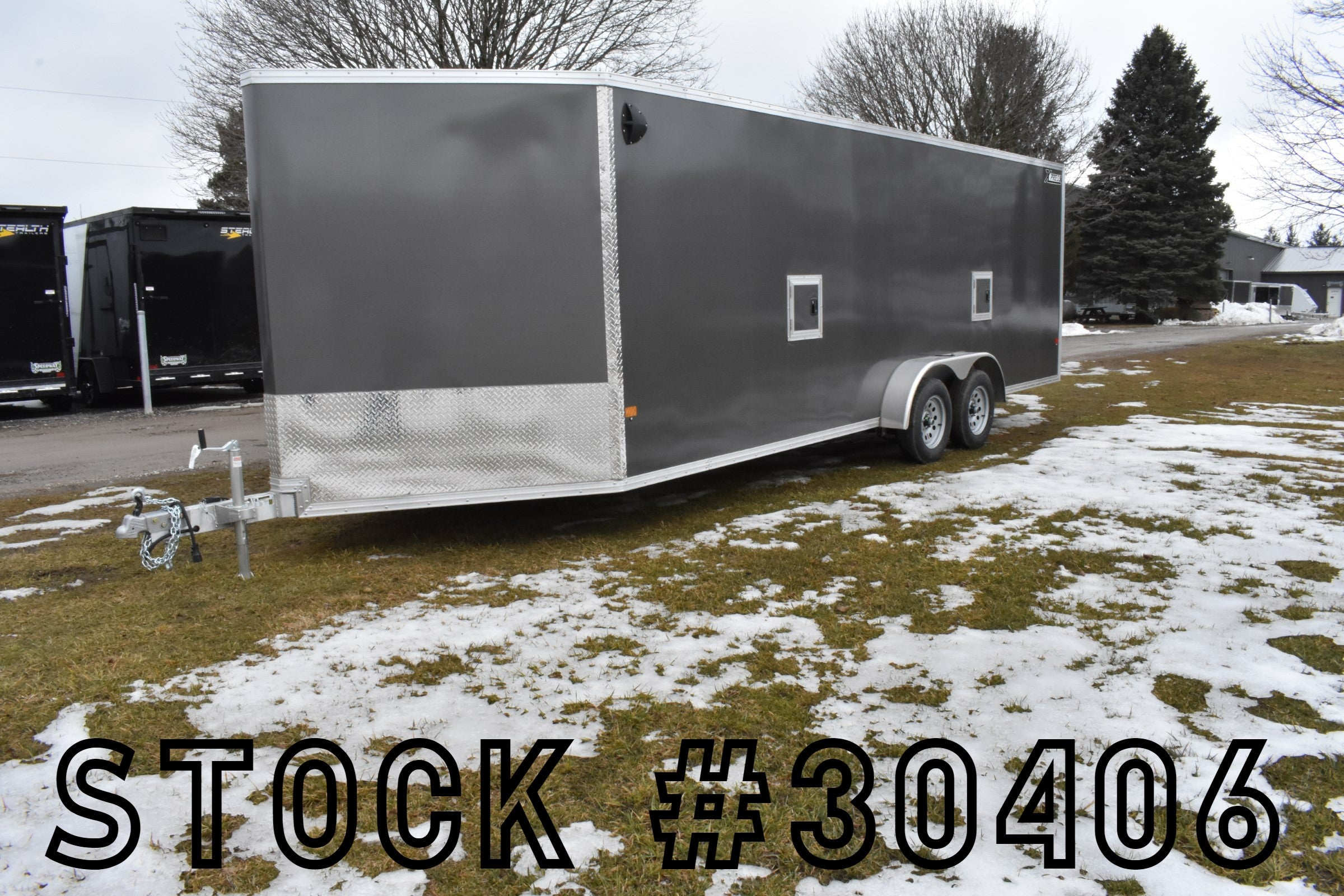 7' x 22' Alcom Xpress Enclosed Aluminum Drive-Through Snowmobile Trailer Speedway Trailers Guelph Cambridge Kitchener Ontario Canada